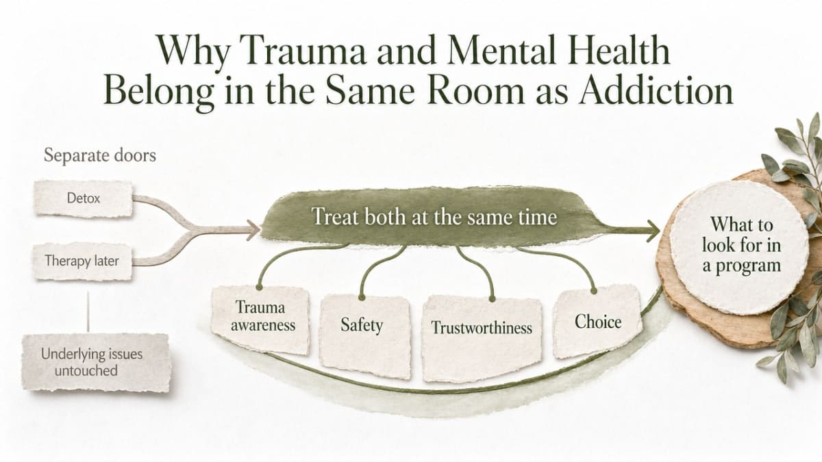 Visualize the four core principles of trauma-informed care from SAMHSA TIP 57 that the section explicitly names, helping readers identify what to look for in a program