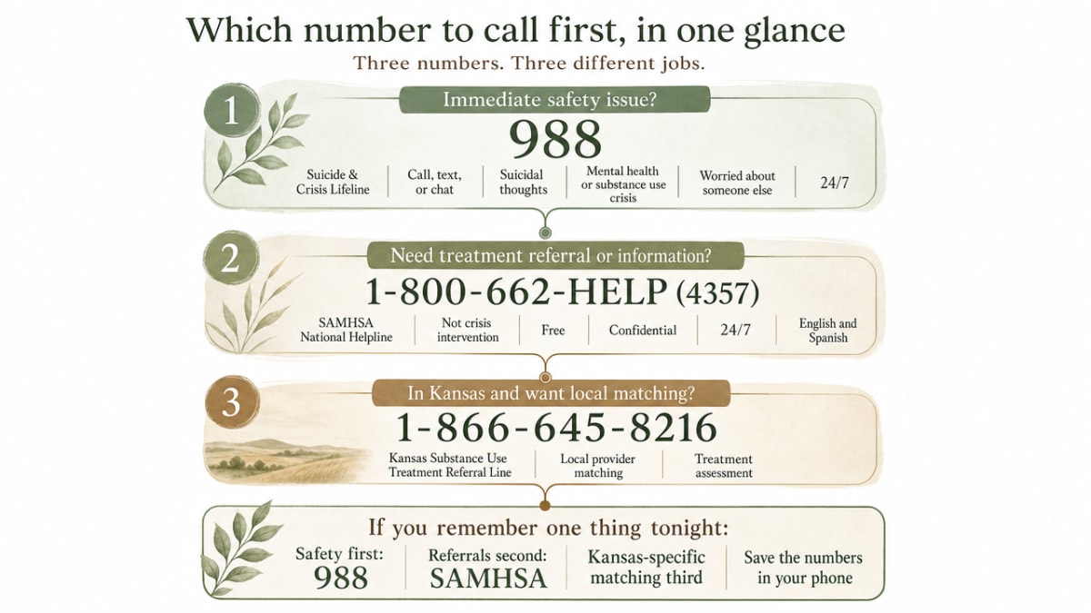 Visualize the decision framework for choosing between the three hotlines discussed in the section, matching urgency level to the correct number