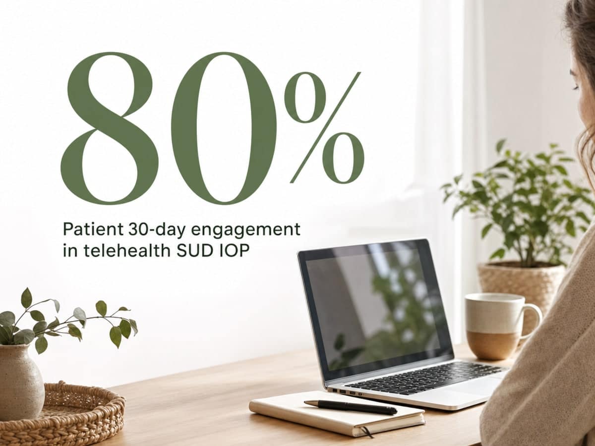 Infographic showing Patient 30-day engagement in telehealth SUD IOP