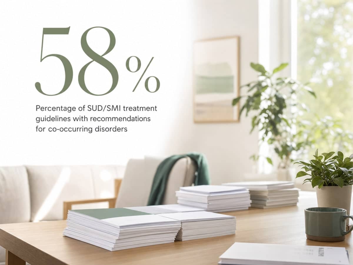 Infographic showing Percentage of SUD/SMI treatment guidelines with recommendations for co-occurring disorders