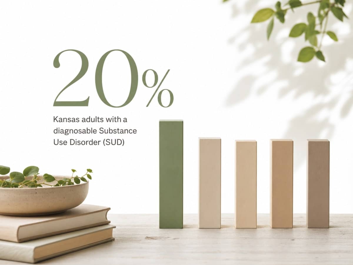 Infographic showing Kansas adults with a diagnosable Substance Use Disorder (SUD)