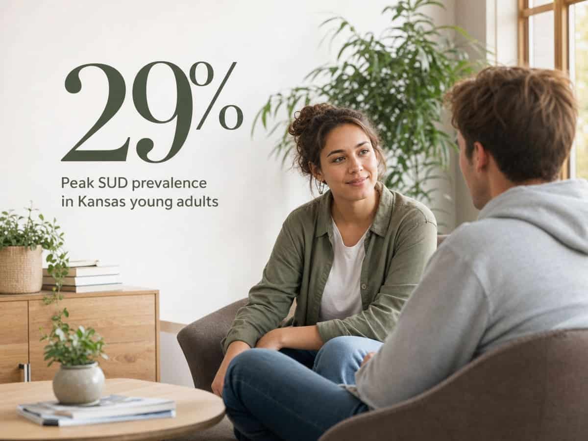 Infographic showing Peak SUD prevalence in Kansas young adults