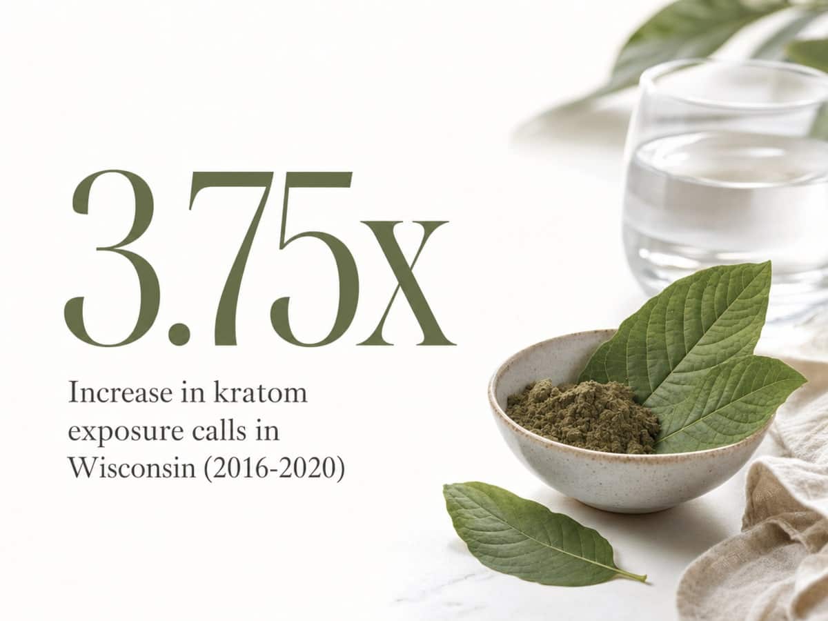 Infographic showing Increase in kratom exposure calls in Wisconsin (2016-2020)