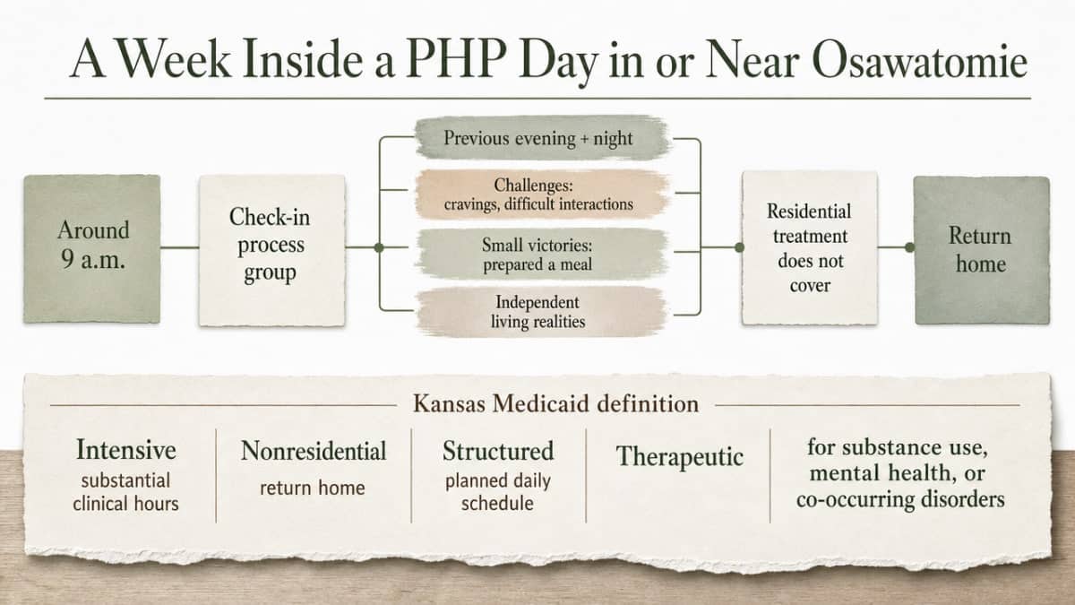 Show the structured daily PHP schedule described in the section as a clinical timeline