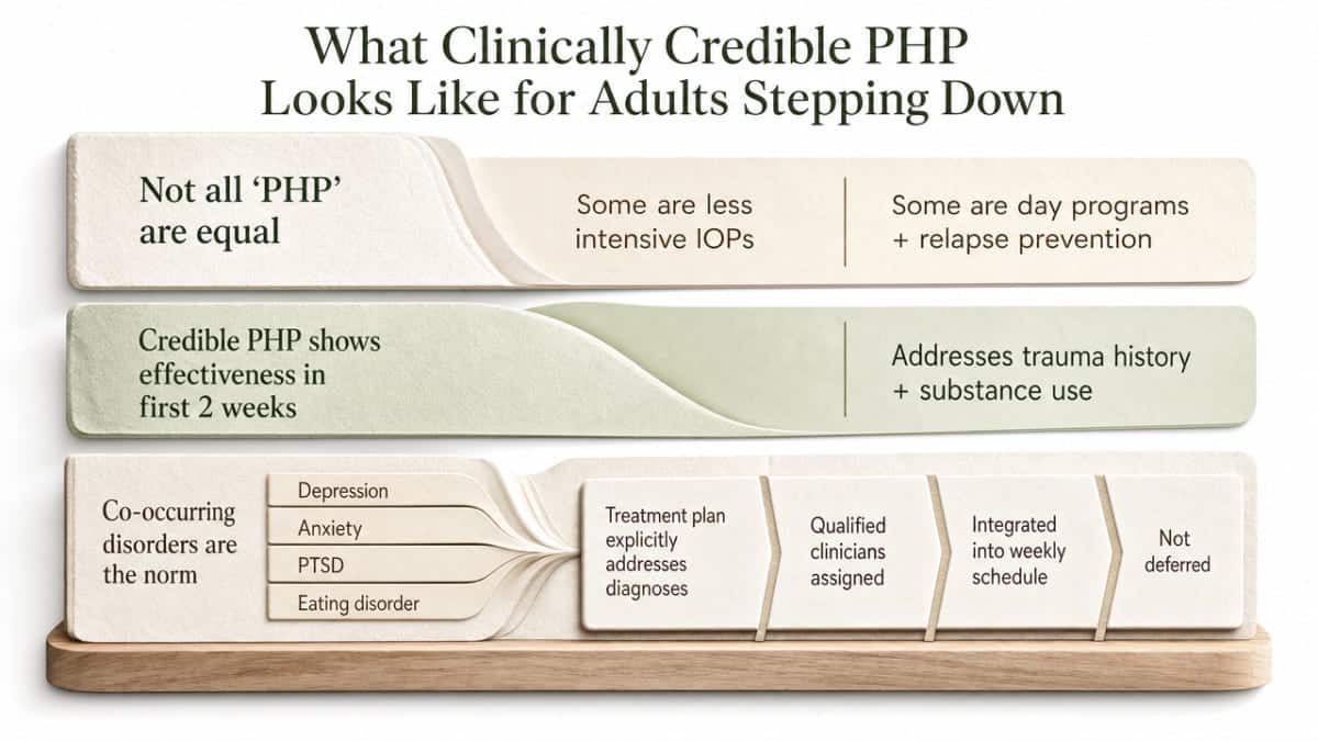 Visualize the section's framework of credibility indicators for a high-quality PHP