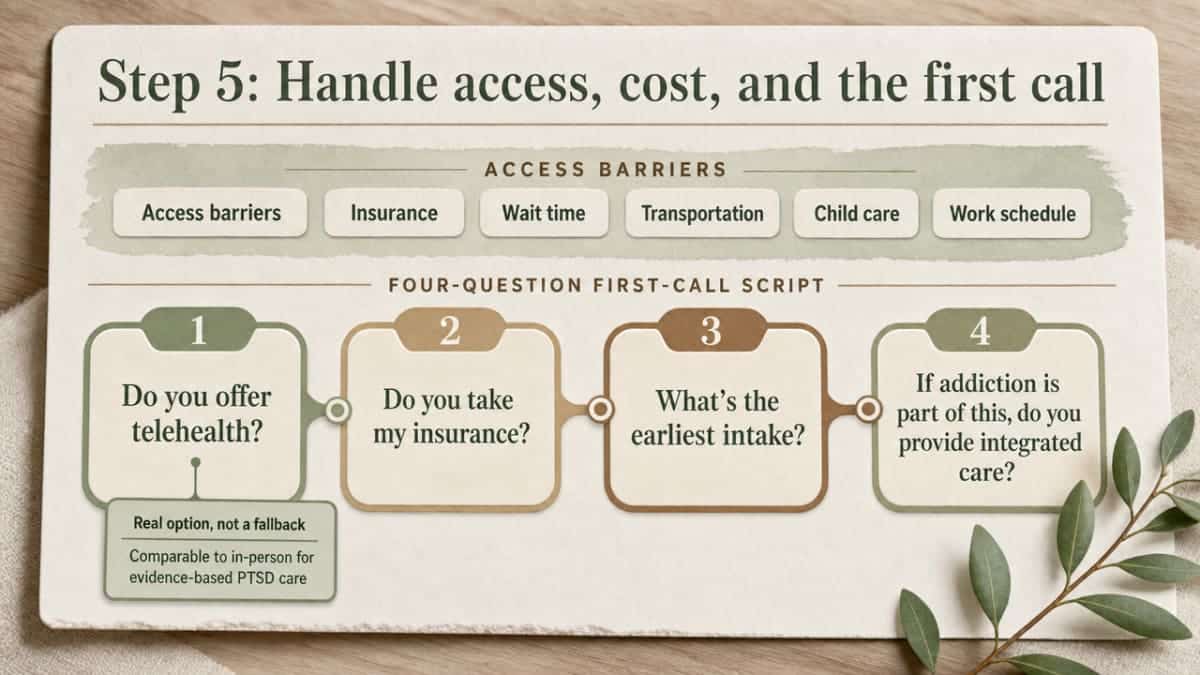 Visualize the four-question first-call script the section provides, giving readers a take-away reference card