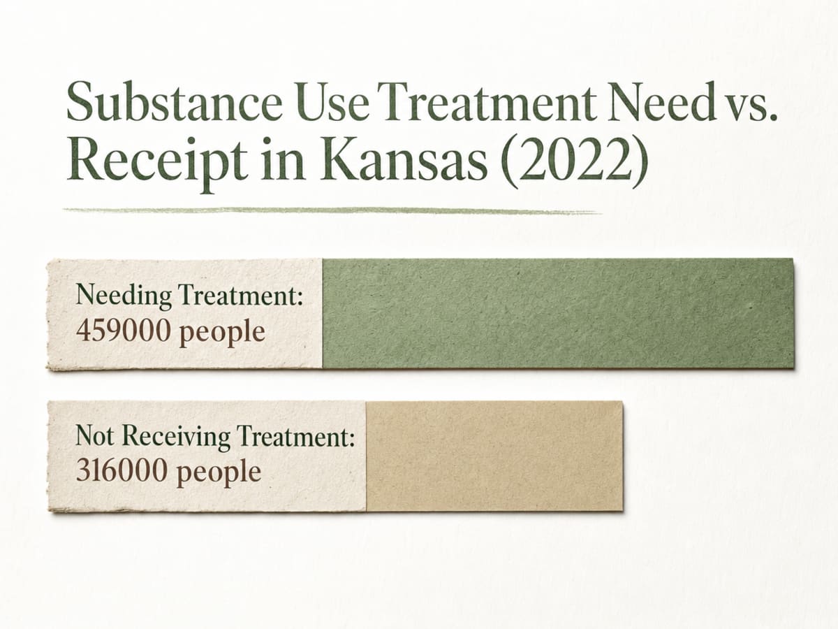 Chart showing Substance Use Treatment Need vs. Receipt in Kansas (2022)
