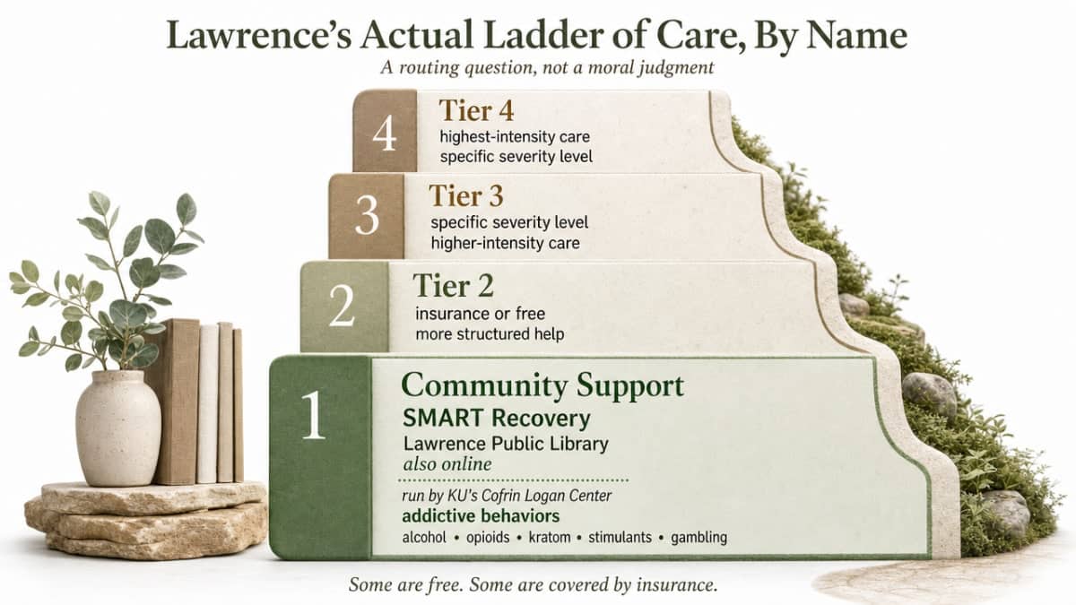 Visualize the four-tier local care ladder described in this section, giving readers a clear at-a-glance map of where each named provider fits