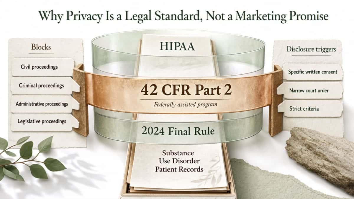 Visualize the layered confidentiality framework (HIPAA + 42 CFR Part 2 + 2024 Final Rule) that the section explains, showing what each layer blocks and what triggers disclosure