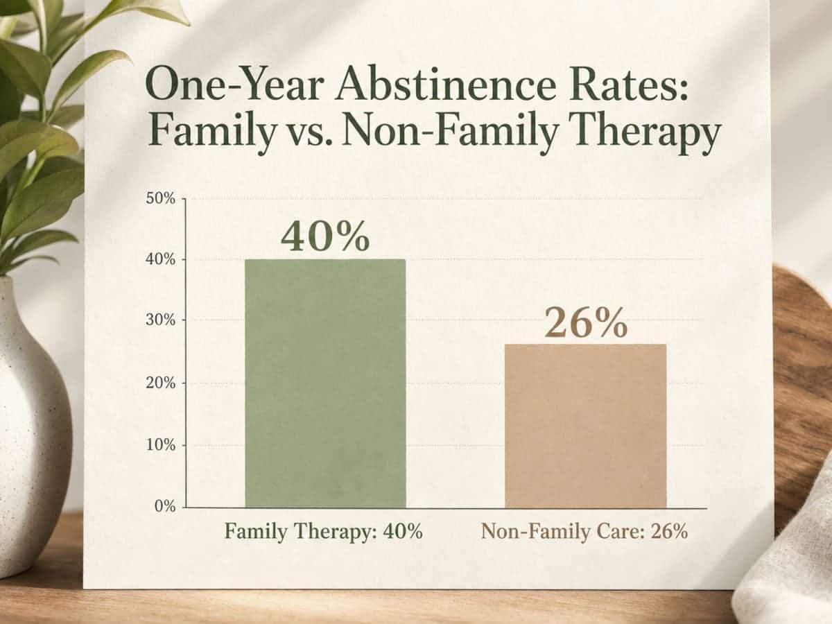 Chart showing One-Year Abstinence Rates: Family vs. Non-Family Therapy