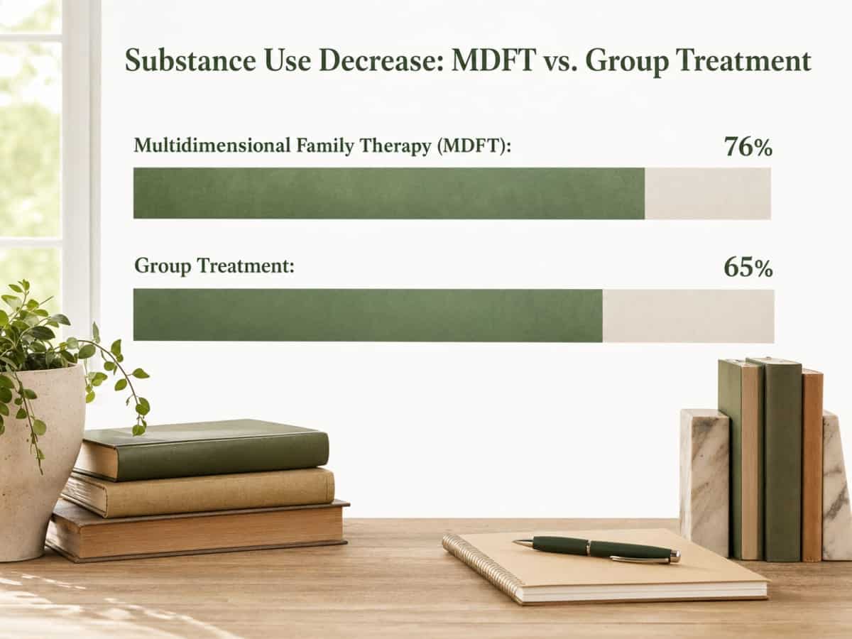 Chart showing Substance Use Decrease: MDFT vs. Group Treatment