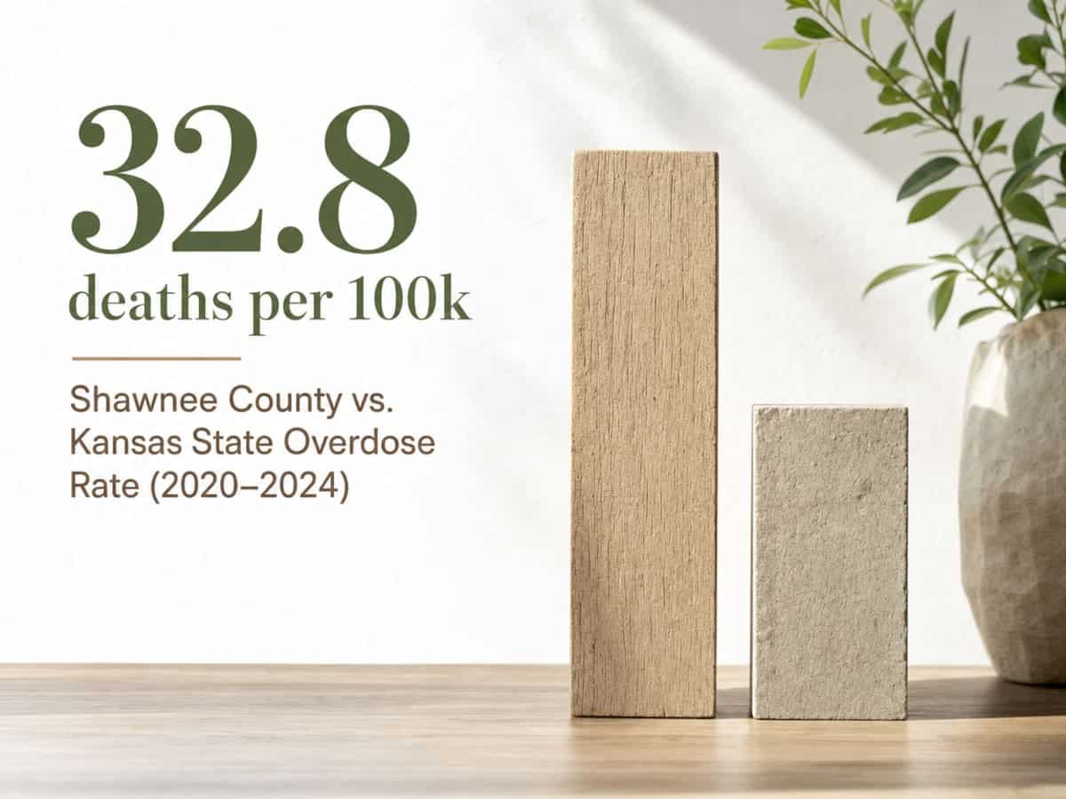 Infographic showing Shawnee County vs. Kansas State Overdose Rate (2020–2024)