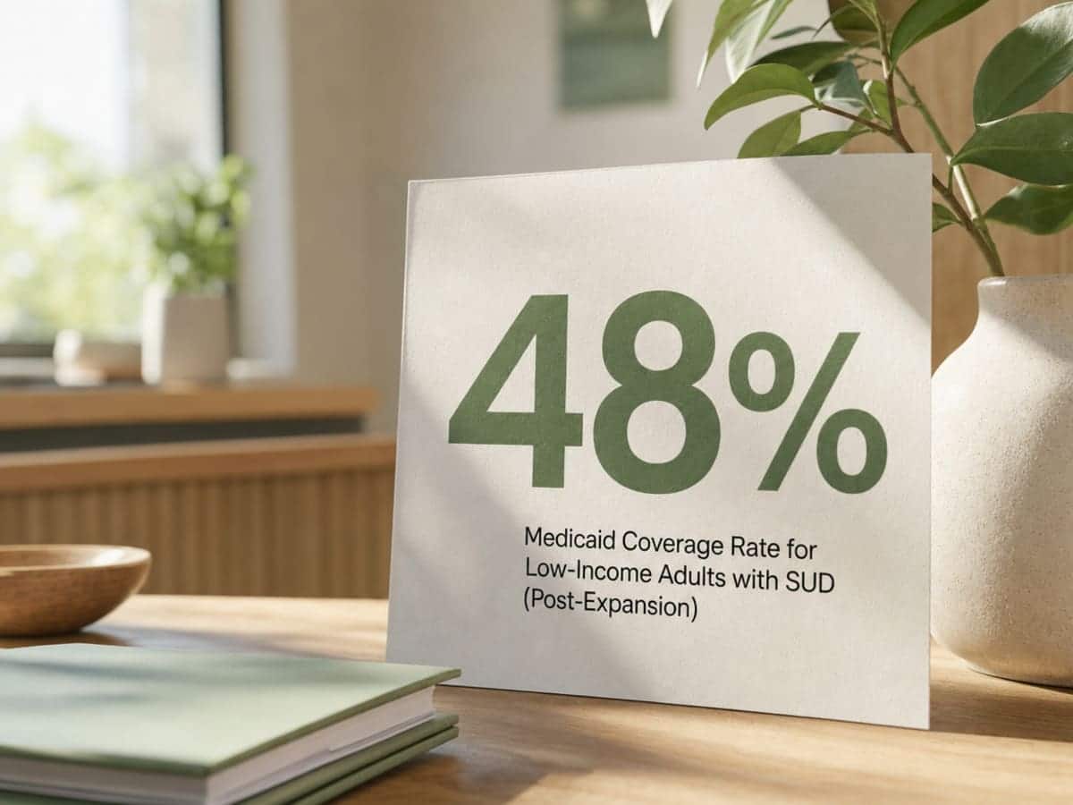 Infographic showing Medicaid Coverage Rate for Low-Income Adults with SUD (Post-Expansion)