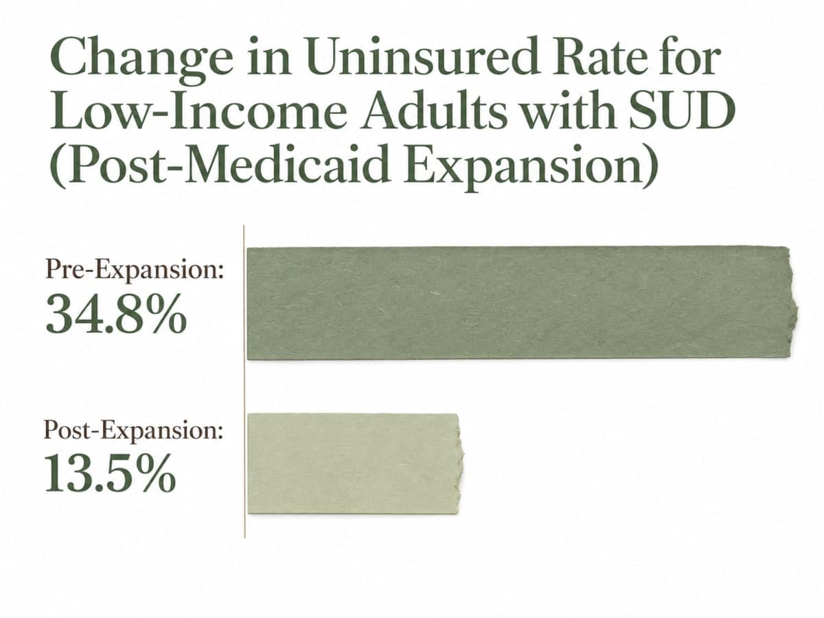 Chart showing Change in Uninsured Rate for Low-Income Adults with SUD (Post-Medicaid Expansion)