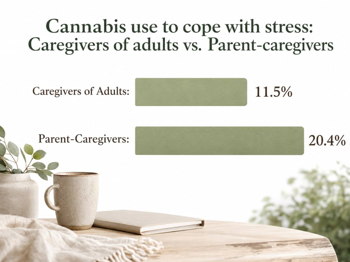 Chart showing Cannabis use to cope with stress: Caregivers of adults vs. Parent-caregivers