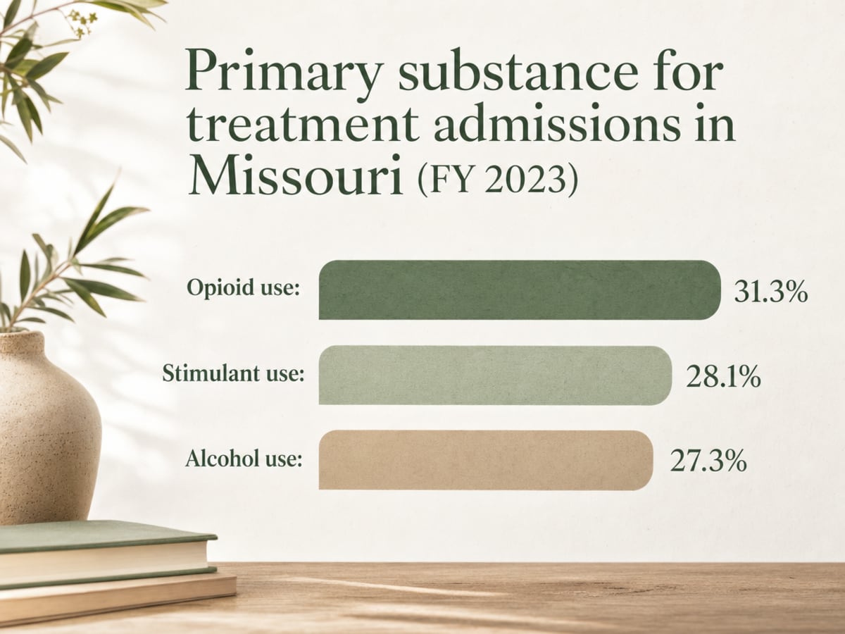 Chart showing Primary substance for treatment admissions in Missouri (FY 2023)