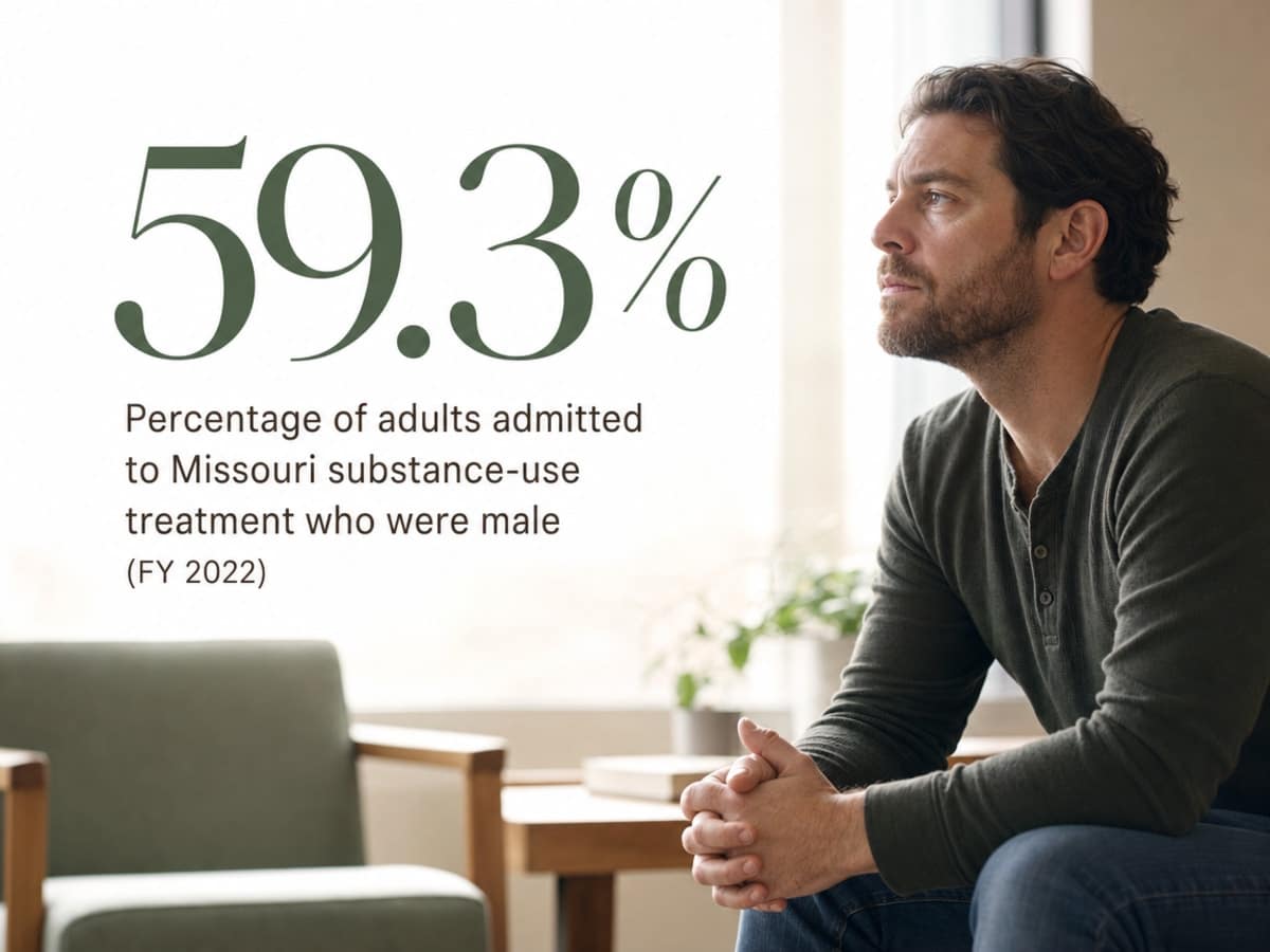Infographic showing Percentage of adults admitted to Missouri substance-use treatment who were male (FY 2022)