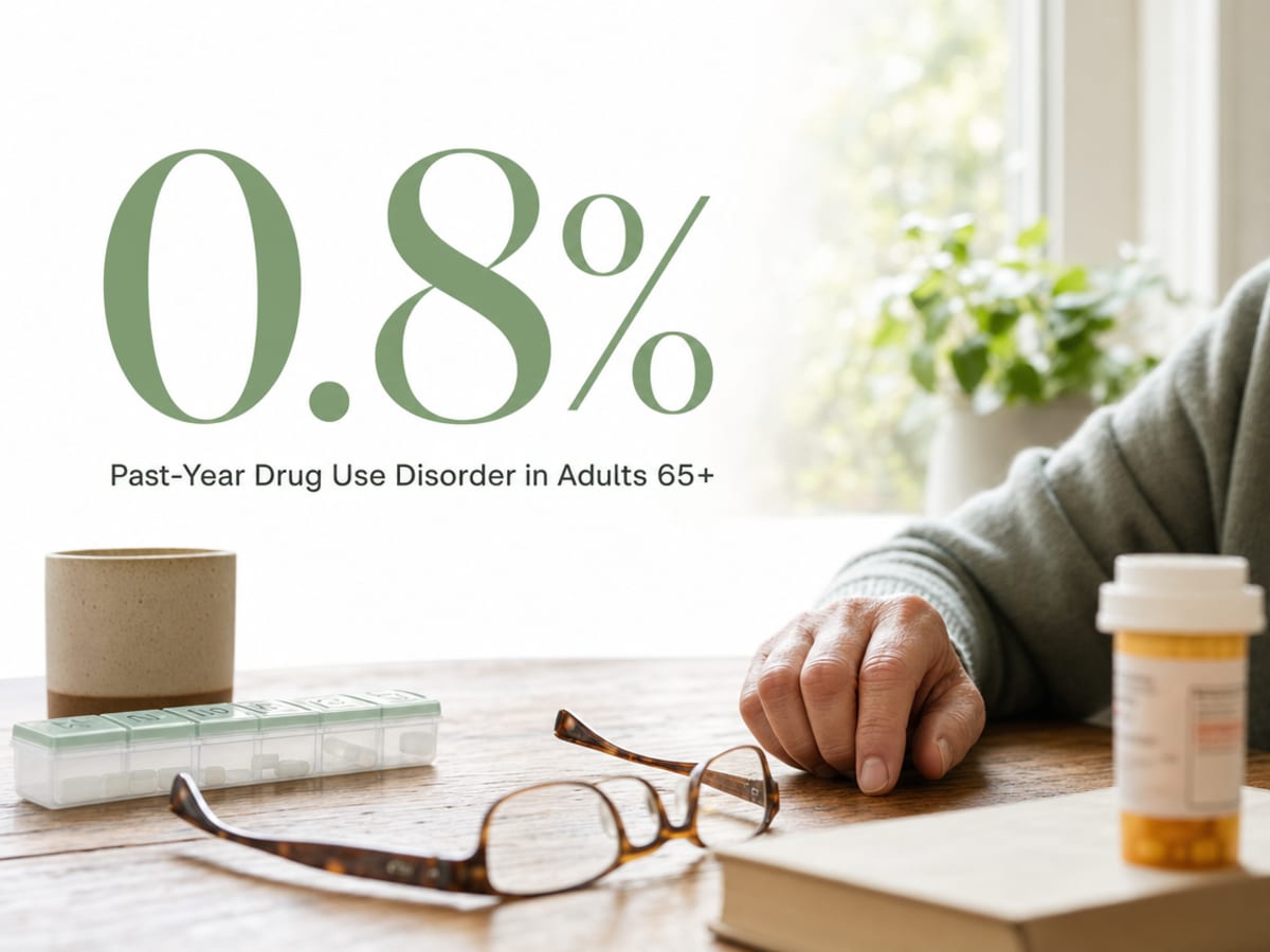 Infographic showing Past-Year Drug Use Disorder in Adults 65+