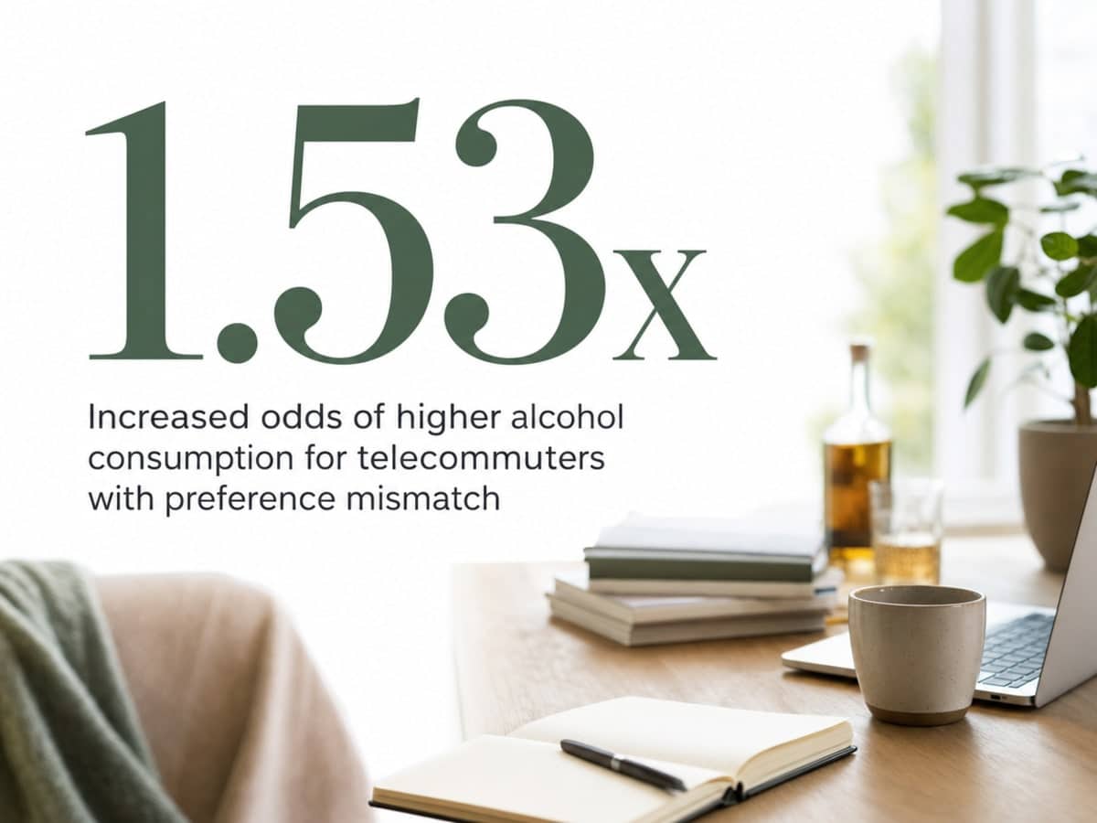 Infographic showing Increased odds of higher alcohol consumption for telecommuters with preference mismatch