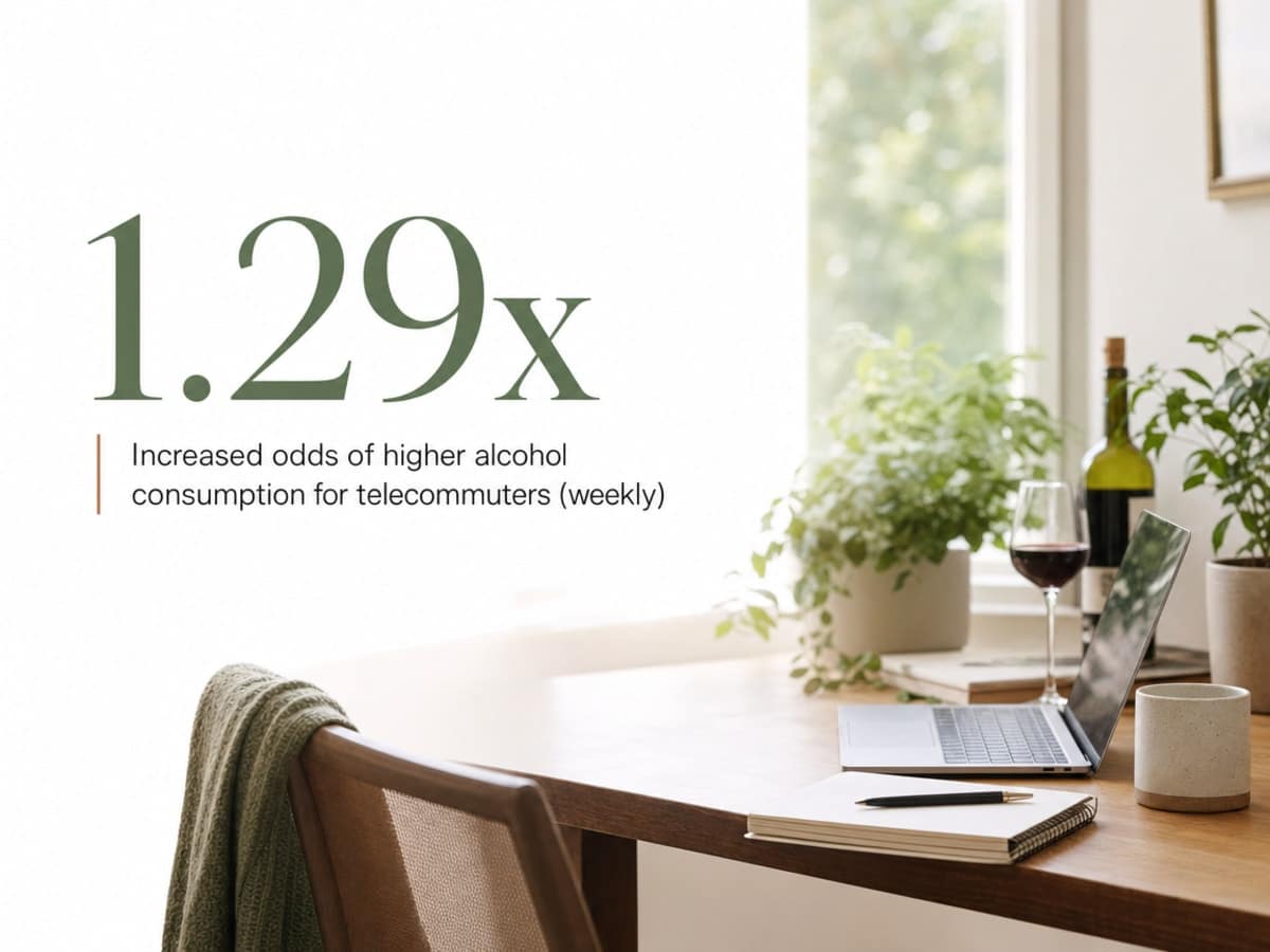 Infographic showing Increased odds of higher alcohol consumption for telecommuters (weekly)