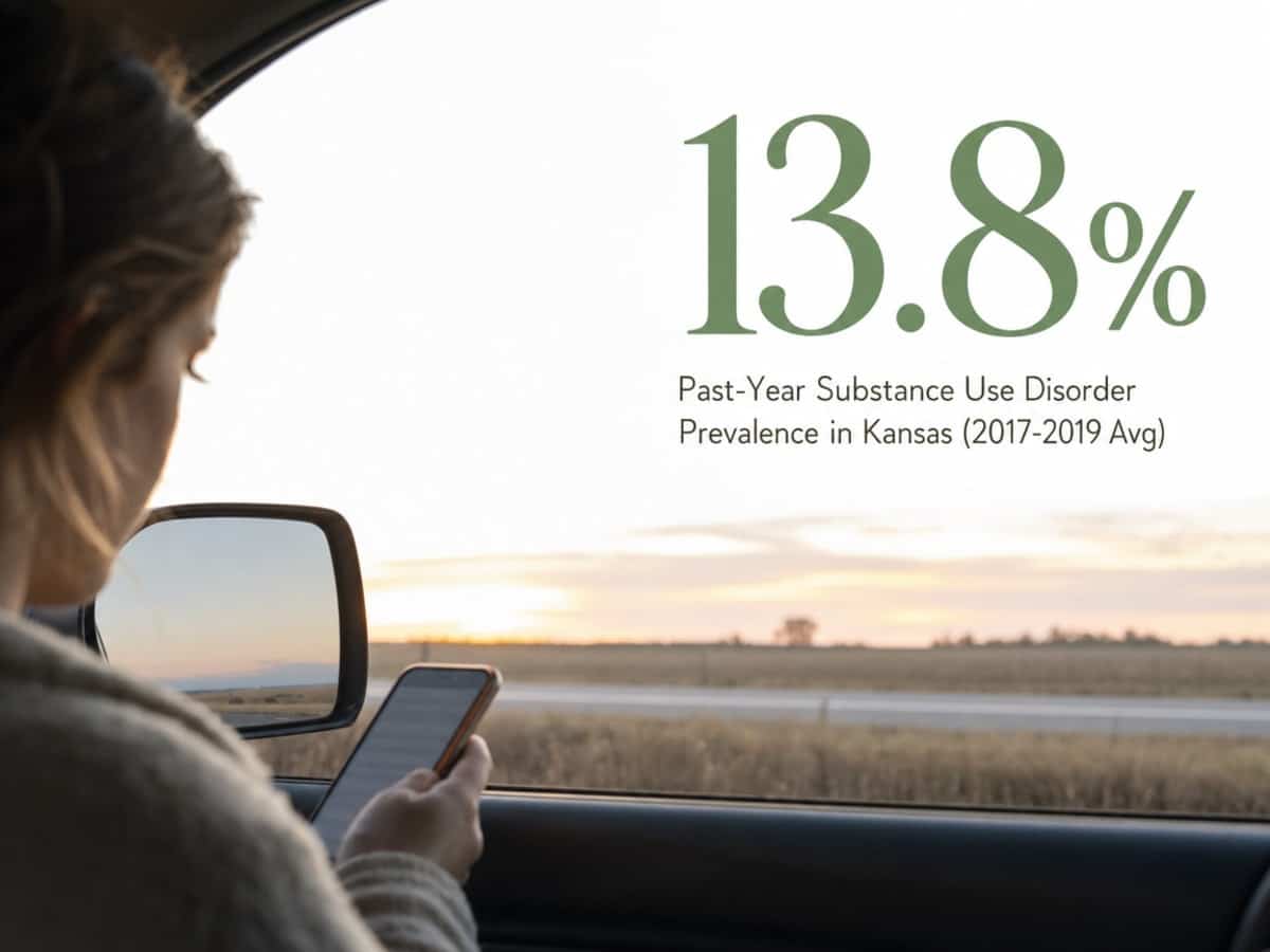 Infographic showing Past-Year Substance Use Disorder Prevalence in Kansas (2017-2019 Avg)