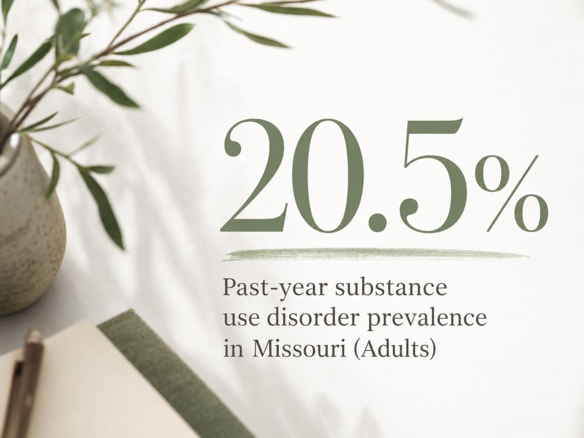 Infographic showing Past-year substance use disorder prevalence in Missouri (Adults)