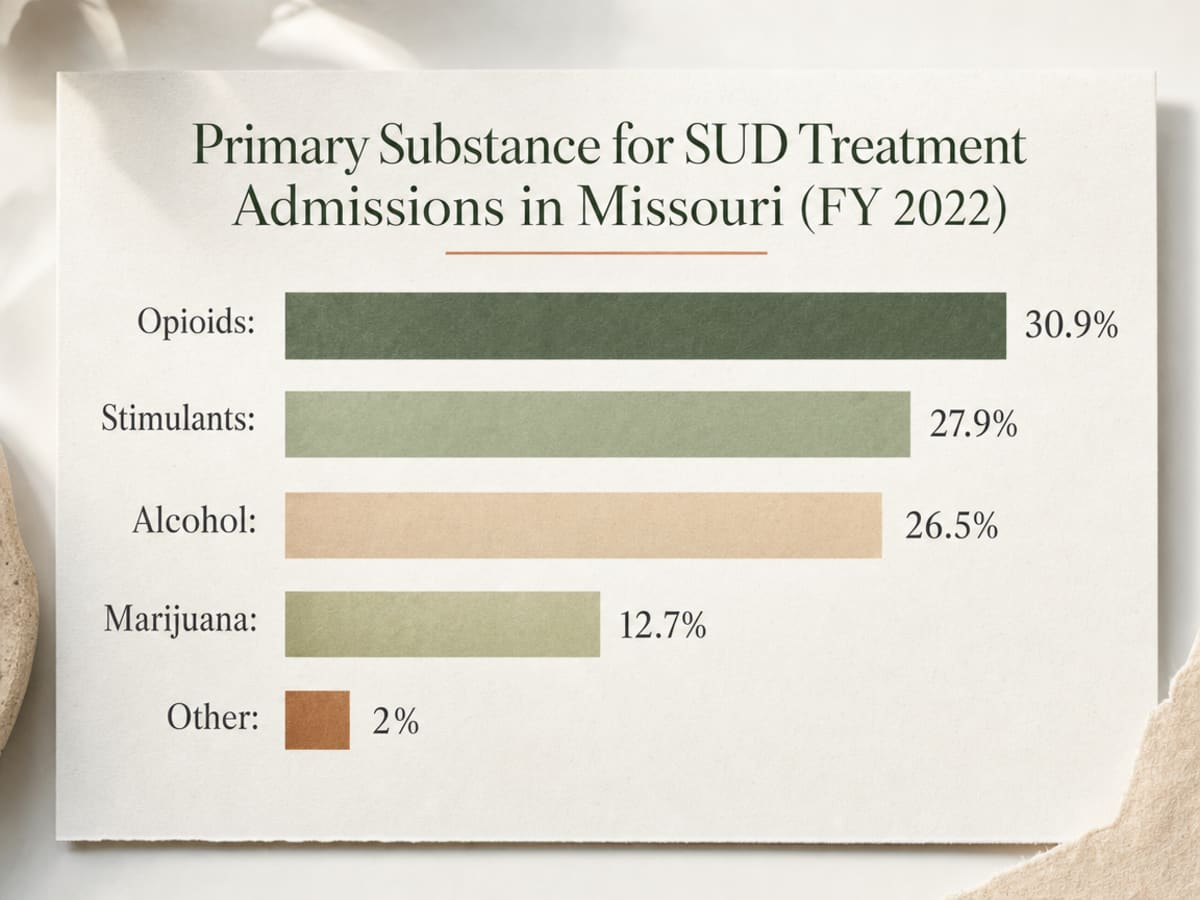 Chart showing Primary Substance for SUD Treatment Admissions in Missouri (FY 2022)