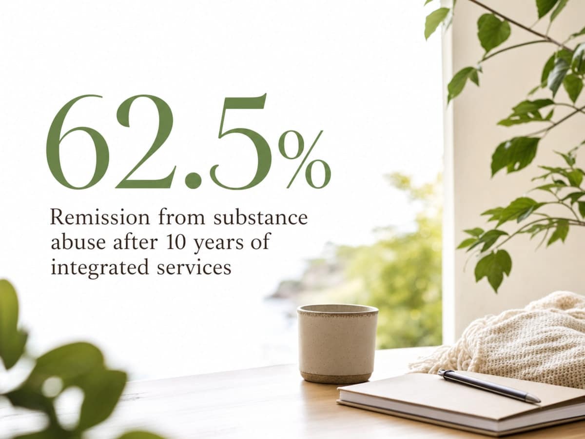 Infographic showing Remission from substance abuse after 10 years of integrated services