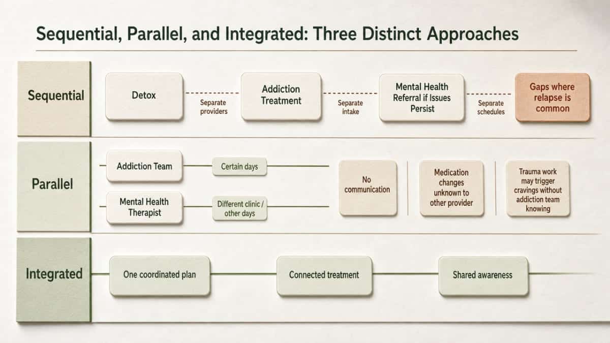 Compare the three care models described in this section using a side-by-side process infographic, directly supporting the section's comparison