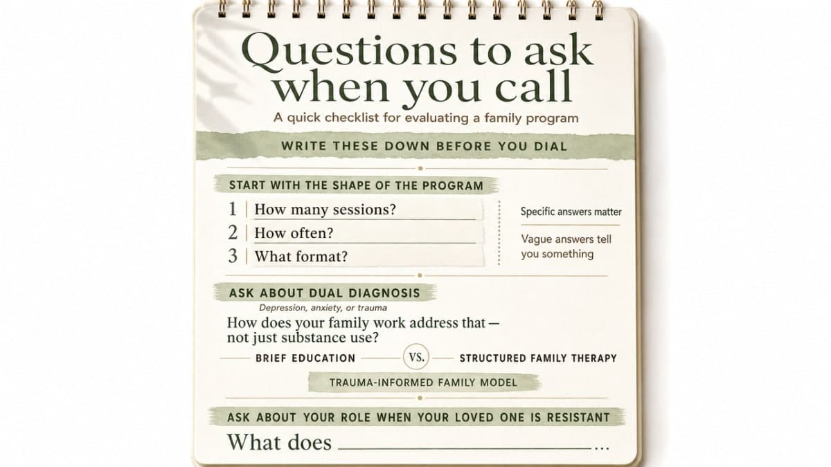 Give readers a scannable checklist of the exact questions recommended in this section for evaluating a family program
