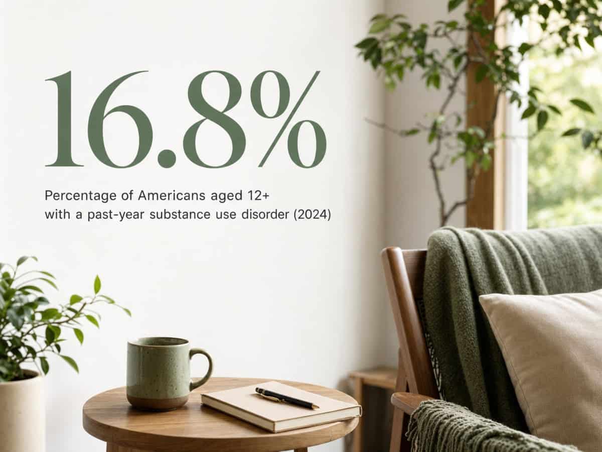 Infographic showing Percentage of Americans aged 12+ with a past-year substance use disorder (2024)