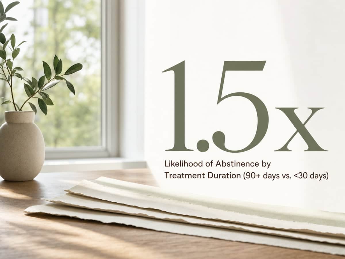 Infographic showing Likelihood of Abstinence by Treatment Duration (90+ days vs. <30 days)