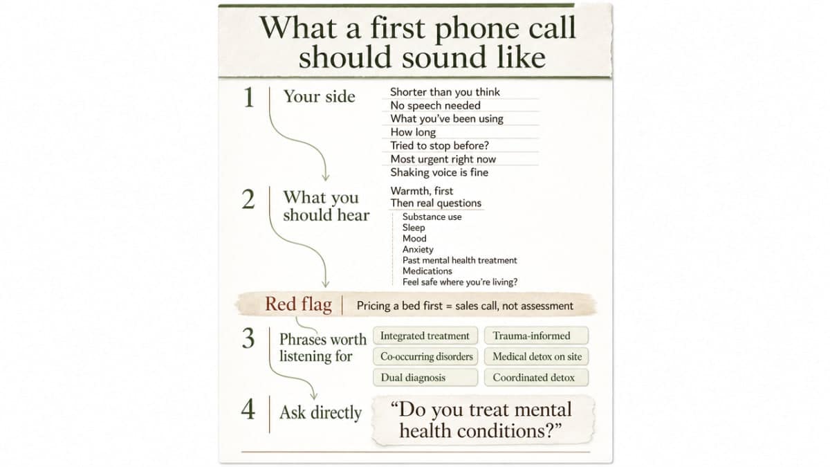 Checklist infographic capturing the specific questions and phrases the article tells readers to listen for on an intake call
