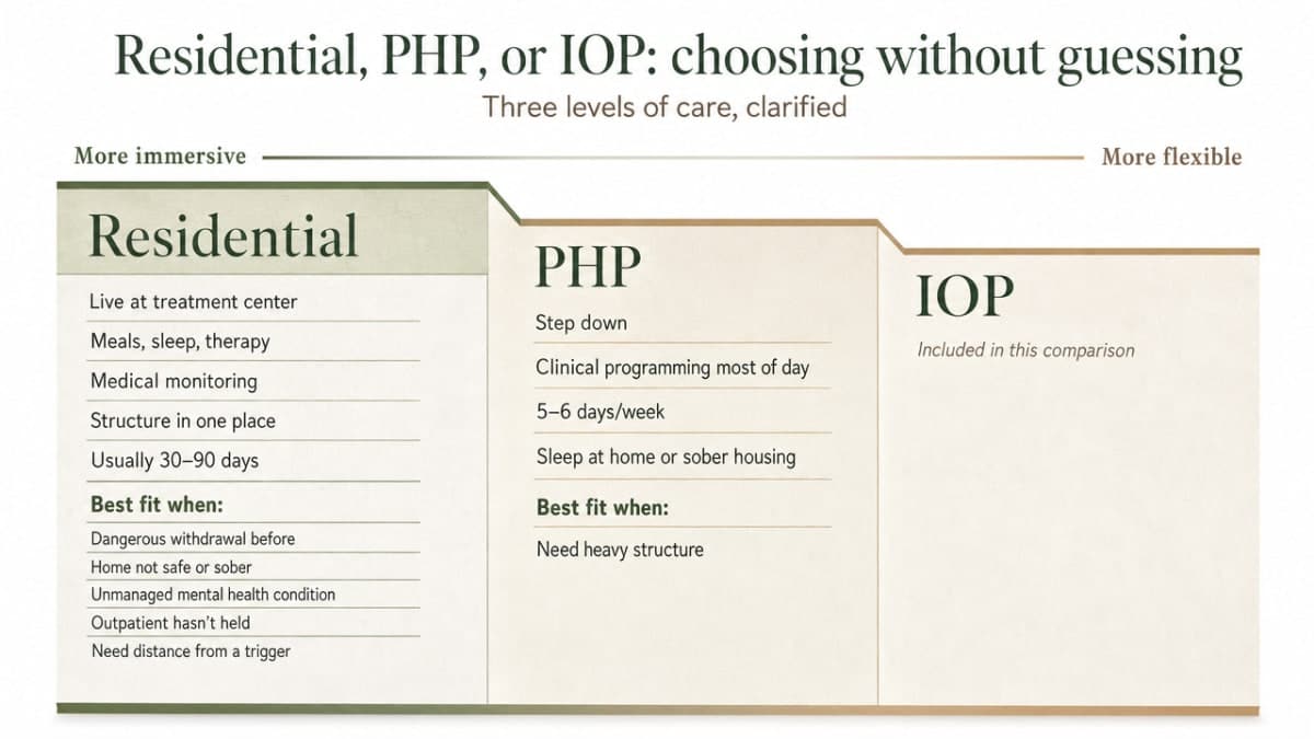 Comparison infographic clarifying the three levels of care described in this section, since the article explicitly frames this as a decision aid