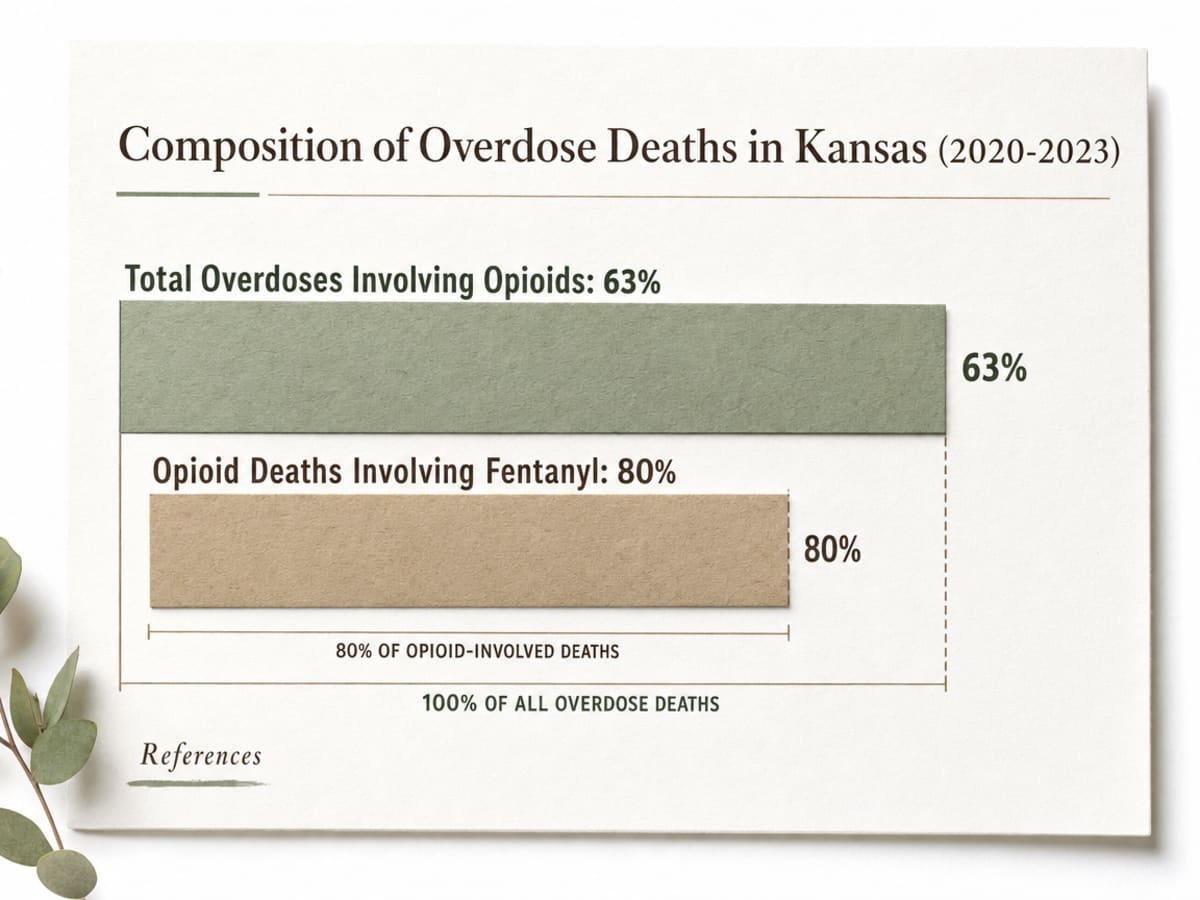 Chart showing Composition of Overdose Deaths in Kansas (2020-2023)
