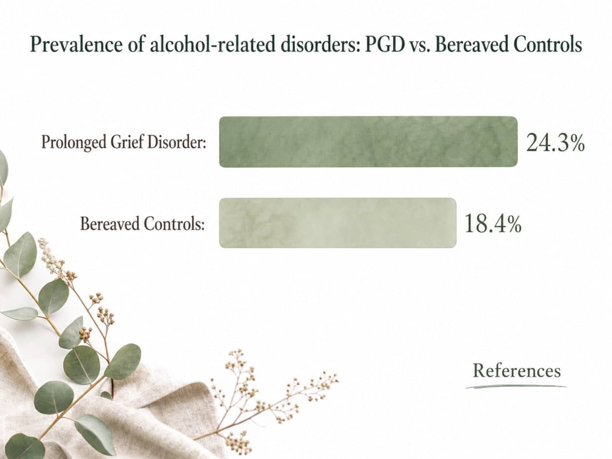 Chart showing Prevalence of alcohol-related disorders: PGD vs. Bereaved Controls