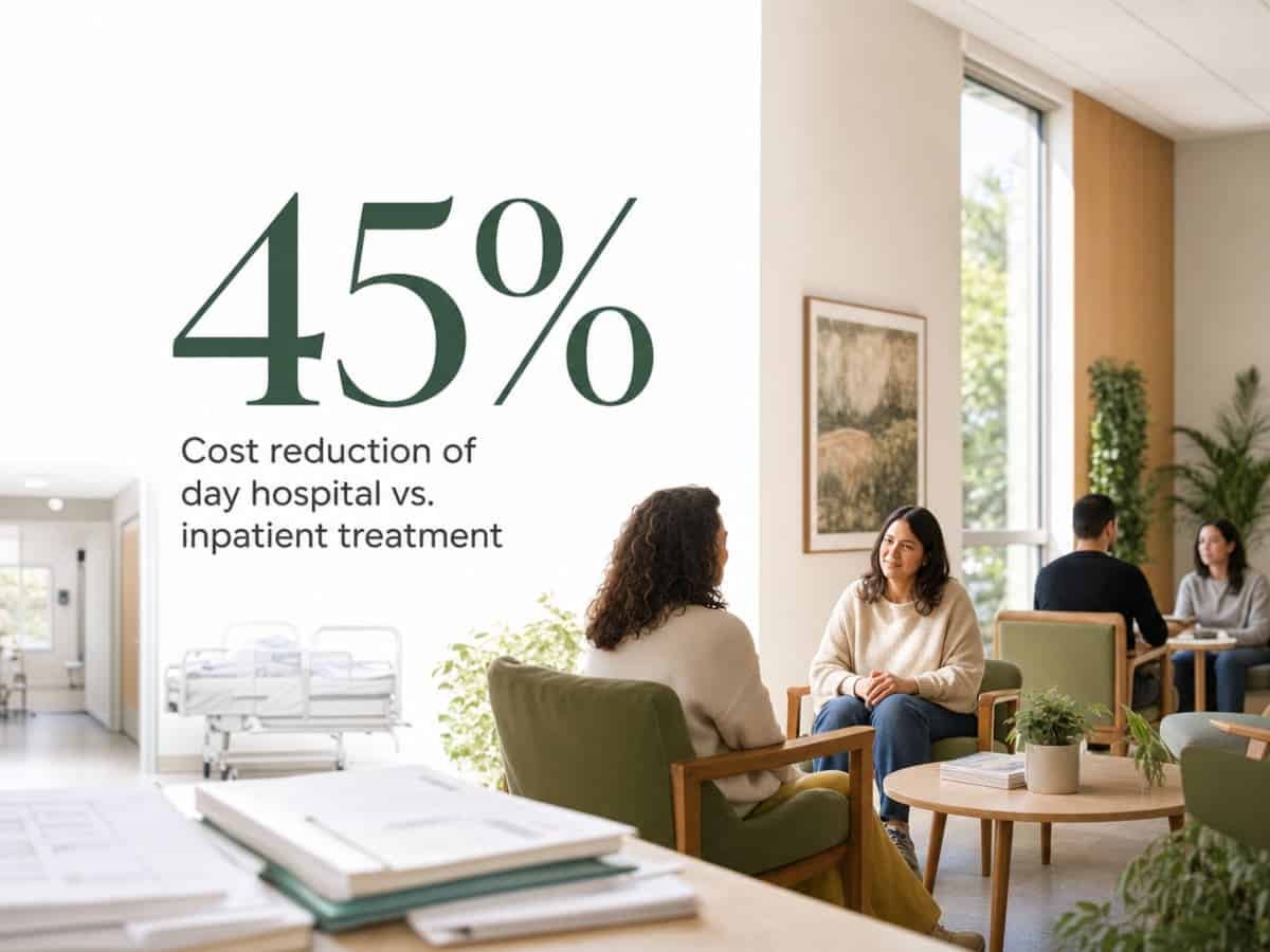 Infographic showing Cost reduction of day hospital vs. inpatient treatment