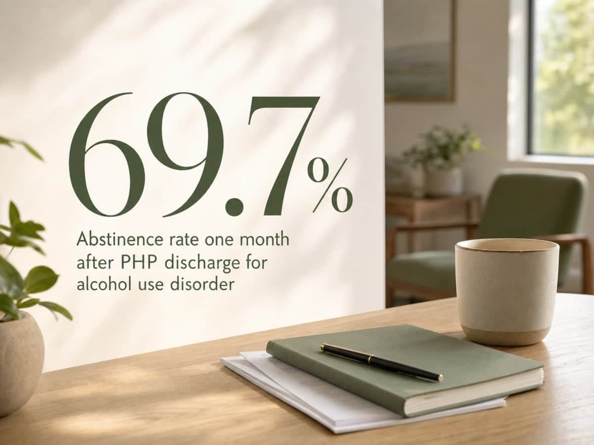 Infographic showing Abstinence rate one month after PHP discharge for alcohol use disorder