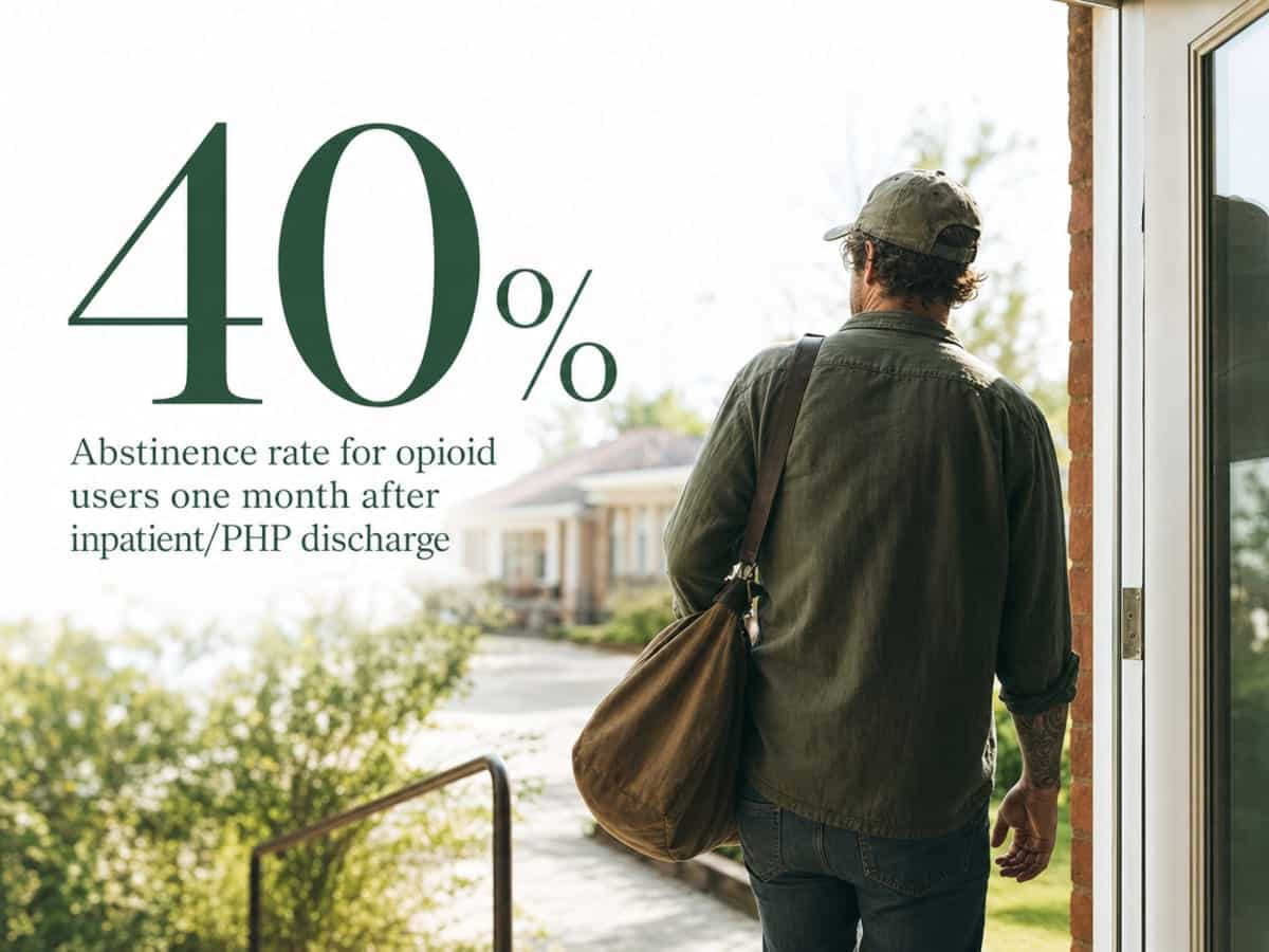 Infographic showing Abstinence rate for opioid users one month after inpatient/PHP discharge