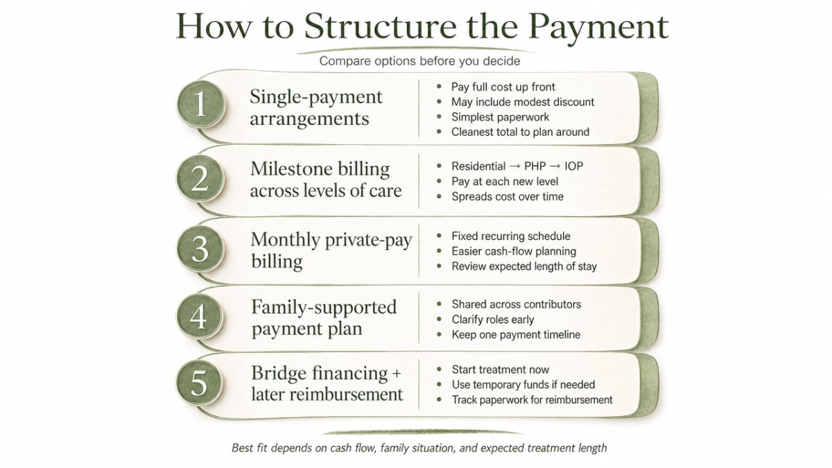 Visualize the five payment structures described in this section as a clear comparison framework, helping readers see their options at a glance