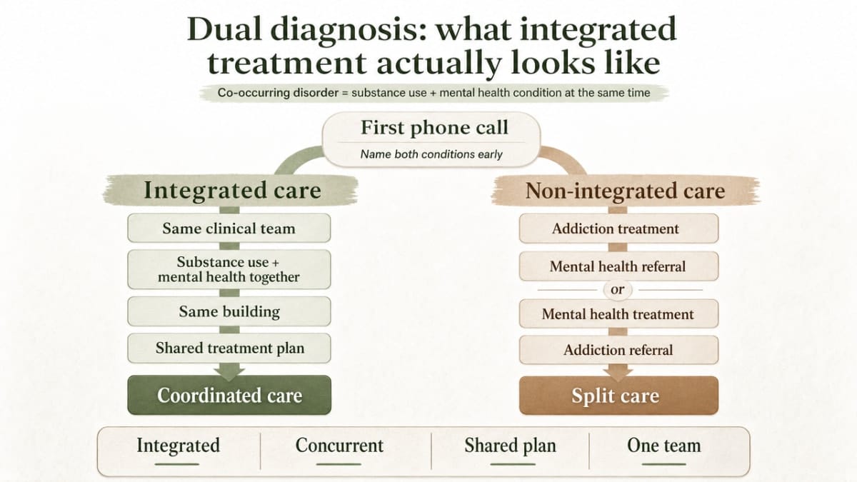Contrast integrated vs. non-integrated dual diagnosis care as described in the section, using SAMHSA practice principles