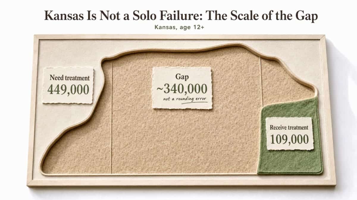 Visualize the Kansas treatment gap cited in this section to make the 449,000 vs 109,000 figure concrete for the reader