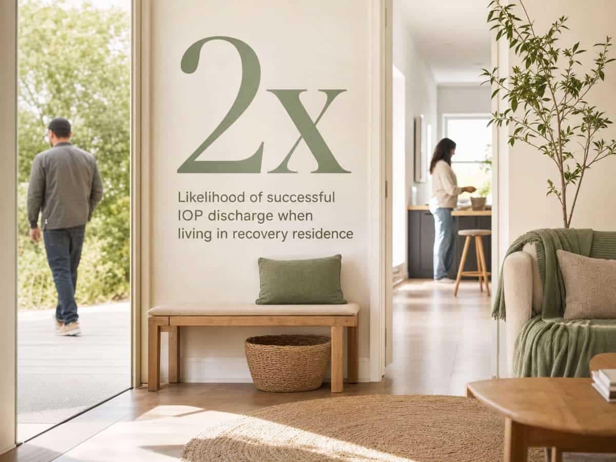 Infographic showing Likelihood of successful IOP discharge when living in recovery residence